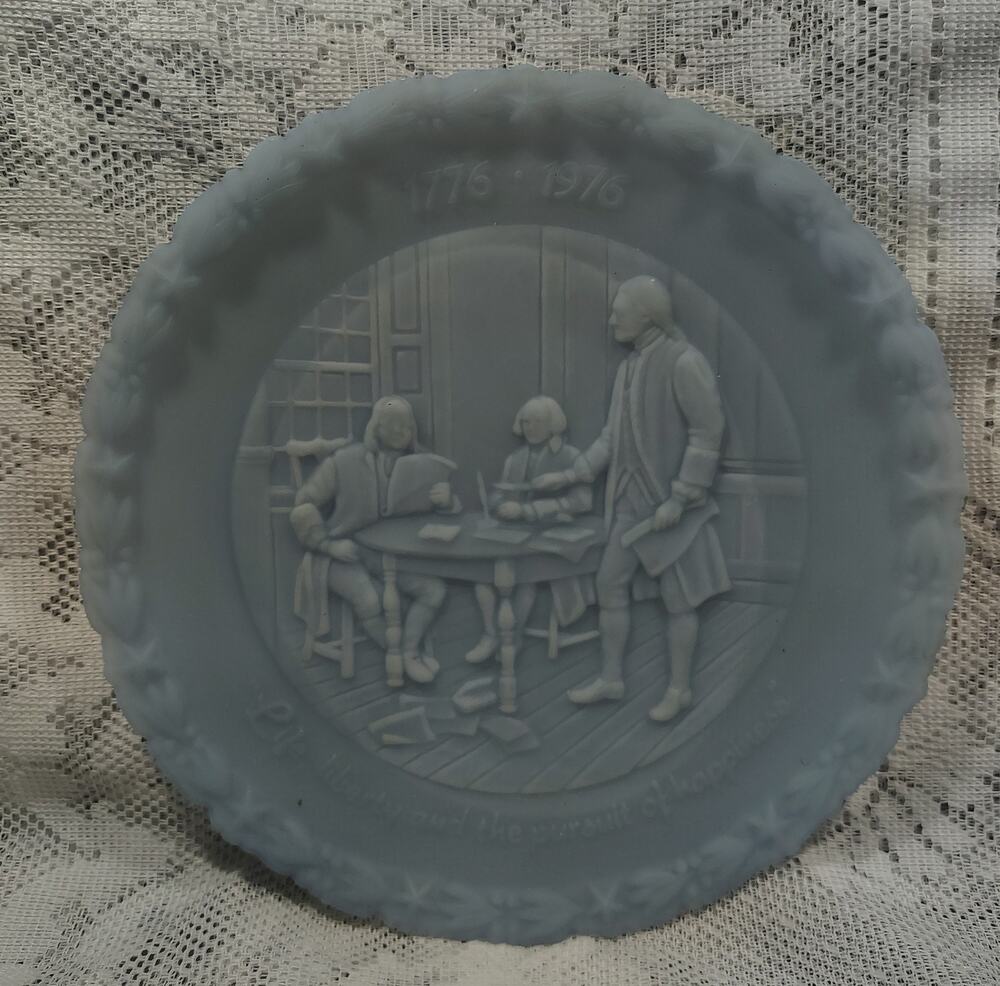 Vintage Fenton "Life, Liberty, And The Pursuit Of Happiness" Blue Satin Plate